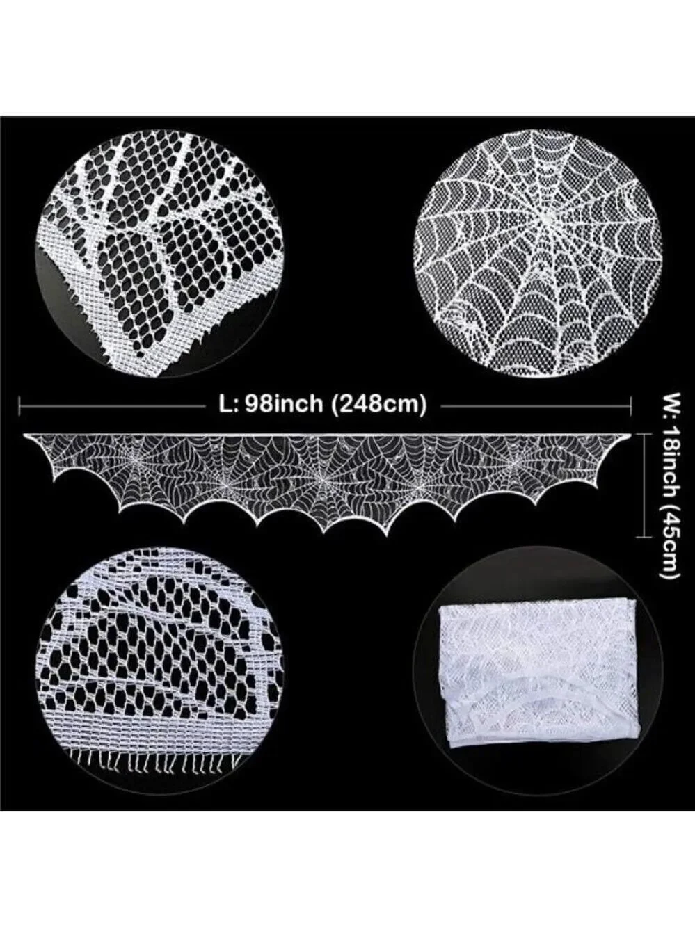 Halloween Decorations Indoor Fireplace Mantel Scarf, White Lace Spiderweb Fire